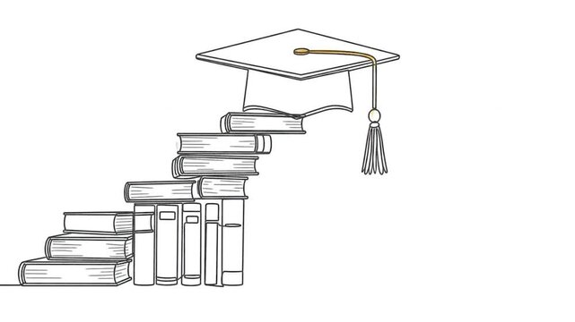 Continuous line drawing of a stack of books