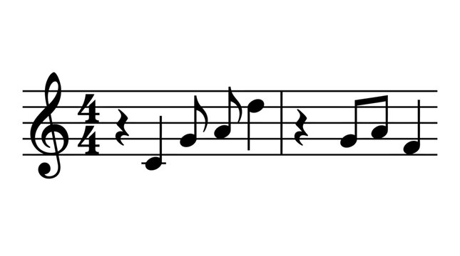 Treble clef sheet music sample in 4/4 time with a melodic line of quarter and eighth notes.
