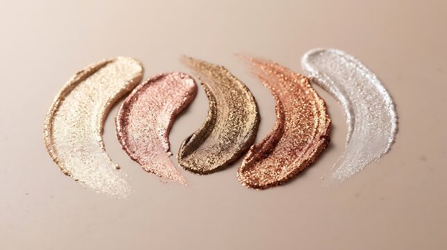 Cosmetic cream smears of gold and pink makeup texture on a smooth surface. shimmer eyeshadow tips 