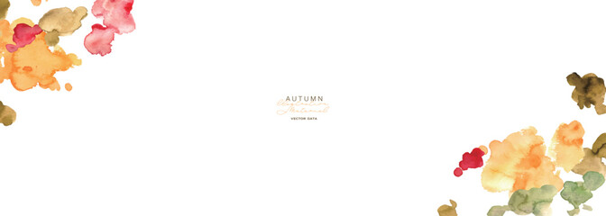 Fototapeta premium 秋の紅葉と落ち葉の水彩フレームセット｜手描き風の秋背景・囲み枠Autumn Watercolor Frame Set with Colorful Leaves and Foliage