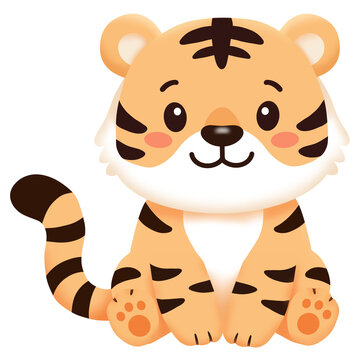 cute cartoon tiger isolated on white background
