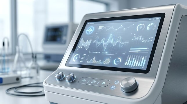 Advanced medical monitoring device displaying real time diagnostic data in laboratory setting