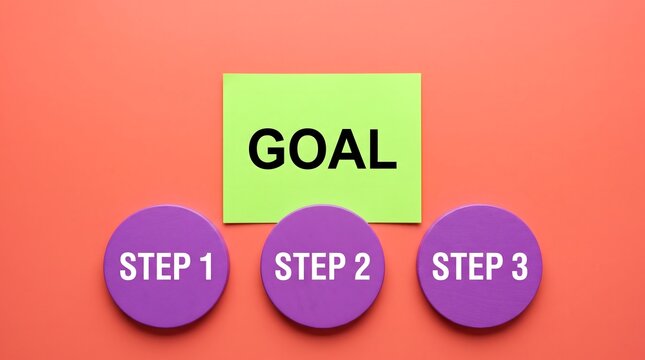 Goal Step 1 Step 2 Step 3 Concept on Coral Background, Business Planning