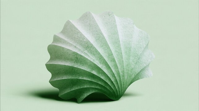 3d rendered gradient green textured paper crafted seashell on light green solid background minimalist nature inspired art and decor