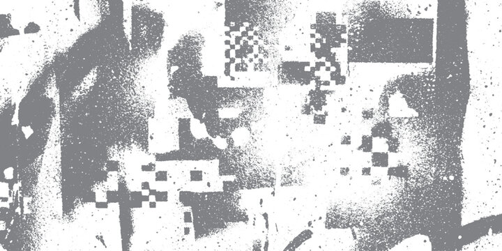Grayscale abstract digital glitch pattern with spray paint texture and pixelation