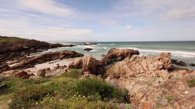 ultra wide angle view of Kammabaai Beach, Hermanus, South Africa