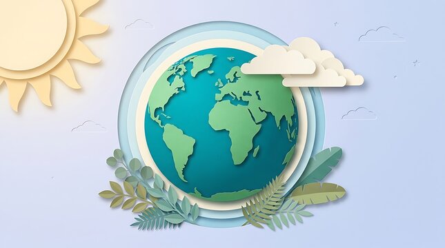 Green globe with airplane and leafy elements in a soft background