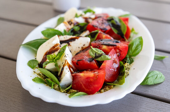 Traditional Caprese Salad Served on White Platter