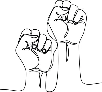 Two raised fists in solidarity symbolizing protest and resistance.