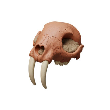 Terracotta Saber-Toothed Cat Skull with Bone Cavity