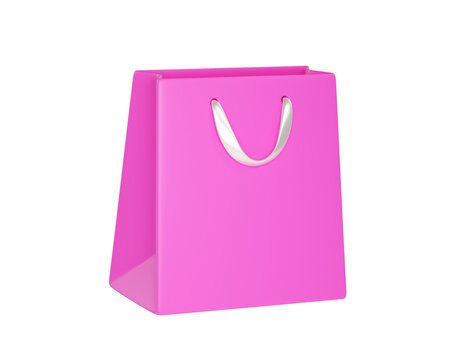 3D Cartoon Pink Shopping Bag Isolated. Modern retail icon for ecommerce, gifts, fashion, and branding.
