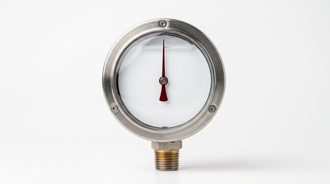 Industrial pressure gauge showing measurement on a white background.