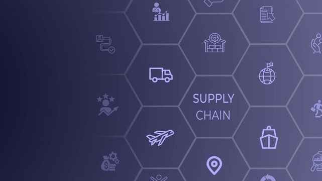 Supply Chain Management concept on the gradient background. Flexible logistics, adaptive operations and resilient global distribution across transportation and warehouse systems. 