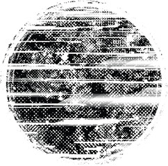 Obraz premium Glitch distorted grunge layer circle . Noise destroyed texture . Trendy defect error shapes . Overlay grunge texture . Distressed effect .Vector shapes with a halftone dots screen print texture.