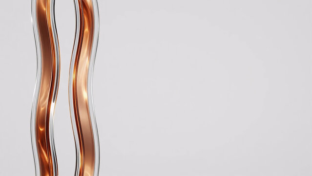 Autumn luxe liquid glass monolith ribbons: vertical optical crystal wave slabs with glowing liquid copper amber plasma
