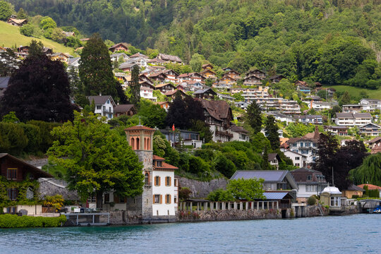 Oberhofen village on Lake Thun in Switzerland