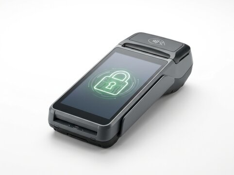 Secure Mobile Payment Terminal Device with Lock Icon Displayed