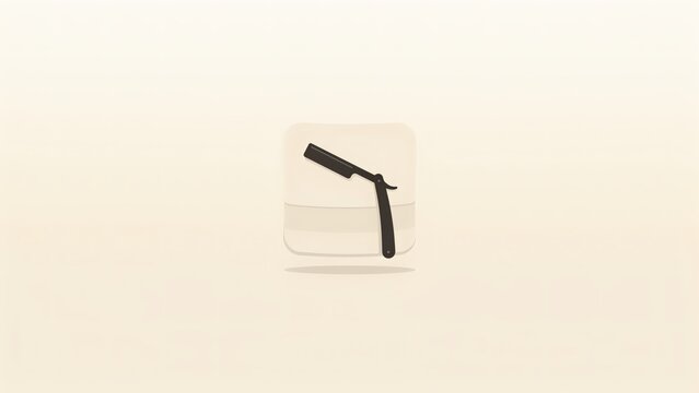 Minimalist icon of a straight razor placed on a simple square background with soft lighting with minimalist graphic illustration razor centered light