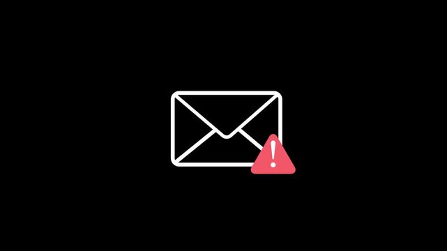 Email warning and notification icon featuring a black envelope with a red alert symbol, representing email security,