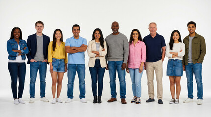 Fototapeta premium Row of ten diverse multiethnic men and women of different ages smiling together
