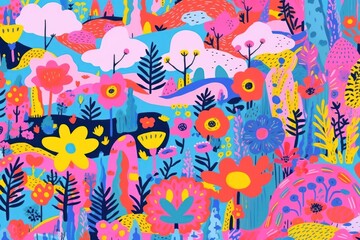 Fototapeta premium Vibrant floral pattern abstract painting graphics.