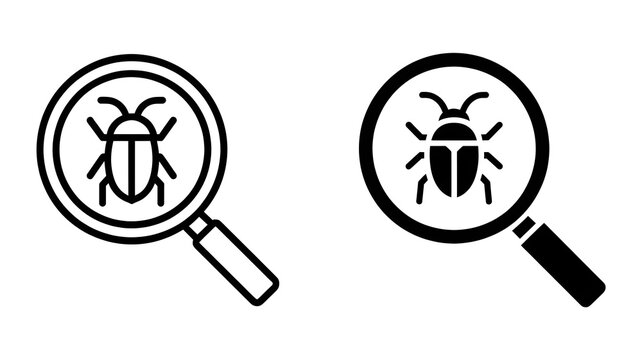 Magnifying glass icons identifying a software bug or insect