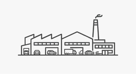 Fototapeta premium Industrial Car Manufacturing Plant with Assembly Line and Chimney