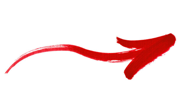 Red brush stroke arrow pointing right, isolated on transparent background