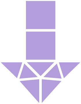 Lavender geometric mosaic arrow down downward direction icon isolated on transparent PNG background