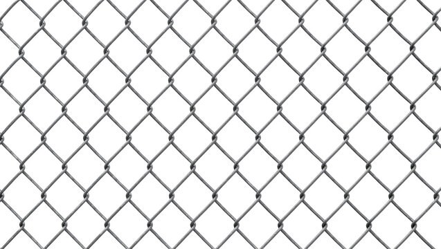 Diamond pattern chain link fence mesh, isolated on transparent background
