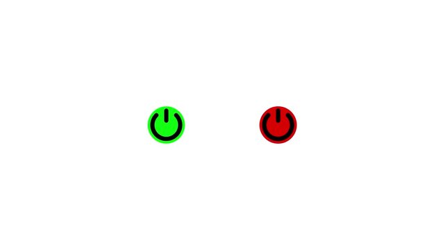 Colorful power button icons featuring green and red symbols on a black background, representing power, on and off, start and stop, shutdown, activation, and digital control concepts.