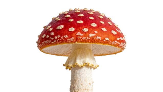 Red Amanita muscaria mushroom with white spots, isolated on transparent background