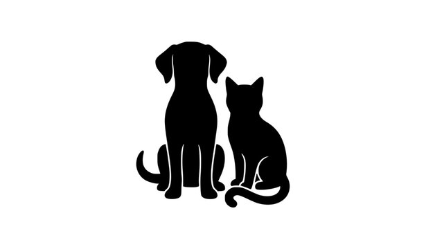 Dog and Cat Sitting Together Best Friends Pet Silhouette Vector