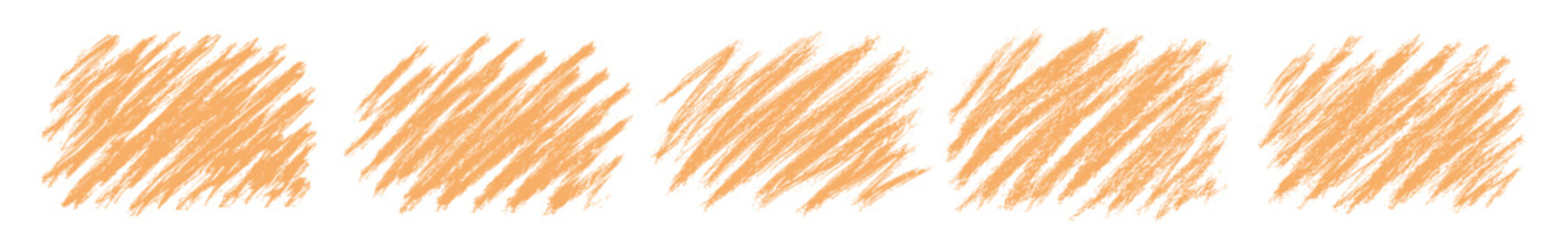 Orange crayon hatching brush texture set with pencil shade strokes
