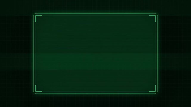 Green Digital Display Frame Moving Across a Futuristic Grid Background