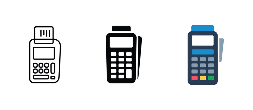 POS Terminal Icon with Credit Card Payment Machine, Wireless Transaction Device, Contactless Checkout, and Retail Banking Symbol