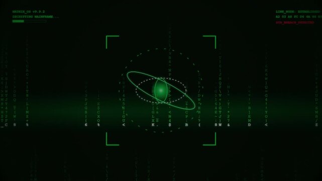 Retro CRT Matrix Digital Rain Animation with Green Scanning Grid and Futuristic Interface