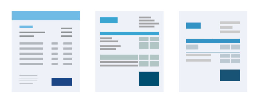 Business invoice document template set for paper financial billing report