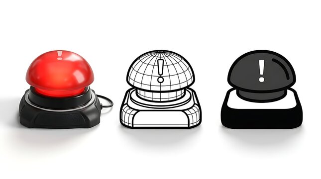Set of quiz buzzer buttons with buzz answer text cartoon icon isolated on white background