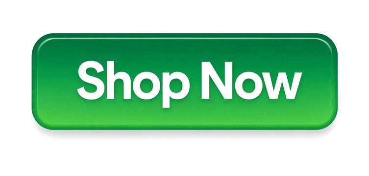 Green call to action button with shop now text isolated background