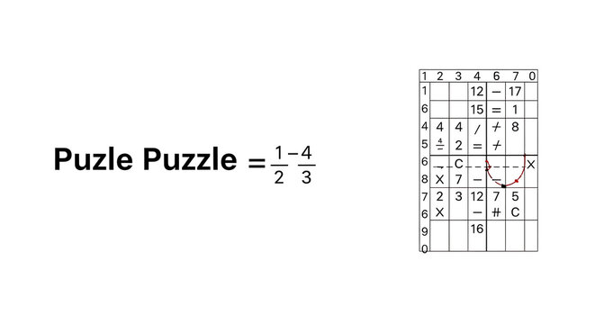 Mathematical logic puzzle grid with numerical values and symbols displayed on a white background with mathematical operators alongside
