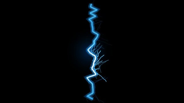 Blue electric lightning bolts flashing vertically on black background