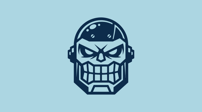 Blue futuristic robot skull face logo for gaming.