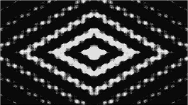 Concentric halftone diamond pattern pulsating in black and white