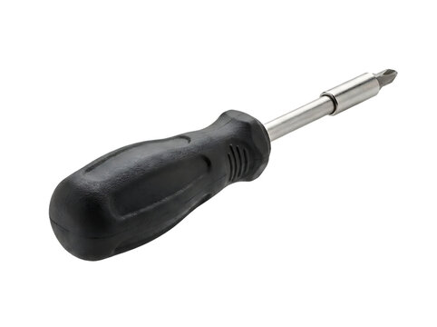 A Phillips Screwdriver with Black Rubber Handle Isolated on a Transparent Background