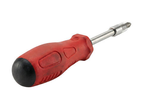 A Phillips Screwdriver with Red Plastic Handle Isolated on a Transparent Background