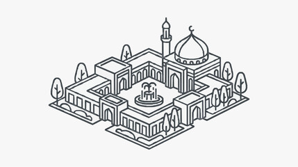 Fototapeta premium Islamic Mosque Complex Architectural Line Art Isometric Perspective
