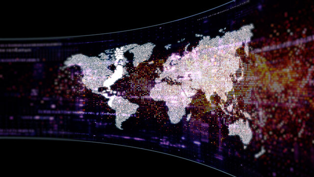 Abstract particle motion with vibrant colors, digital flowing particles, VR, futuristic sci-fi, tech innovation, and immersive cyber space background