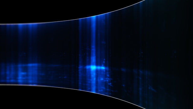 Abstract particle motion with vibrant colors, digital flowing particles, VR, futuristic sci-fi, tech innovation, and immersive cyber space background