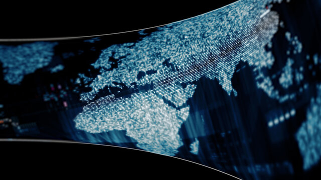 Abstract particle motion with vibrant colors, digital flowing particles, VR, futuristic sci-fi, tech innovation, and immersive cyber space background